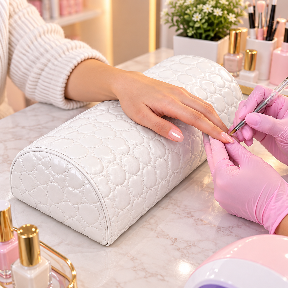 Cojín Posa Manos para Manicure Diseño Corazón Blanco