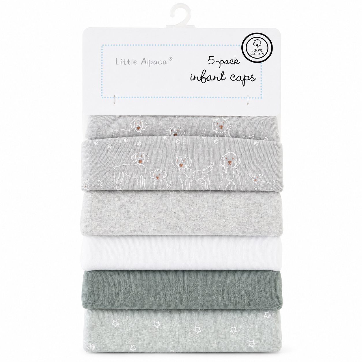 Set de 5 Gorritos para Bebé Little Alpaca Perro Gris