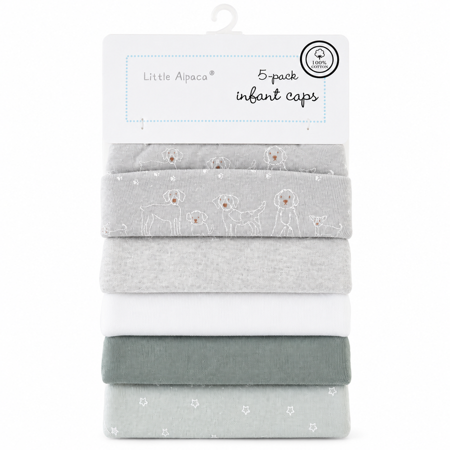 Set de 5 Gorritos para Bebé Little Alpaca Perro Gris