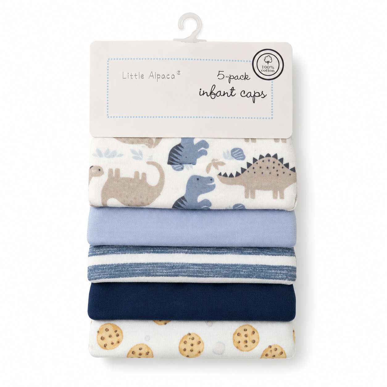 Set de 5 Gorritos para Bebé Little Alpaca Dinosaurio Azul