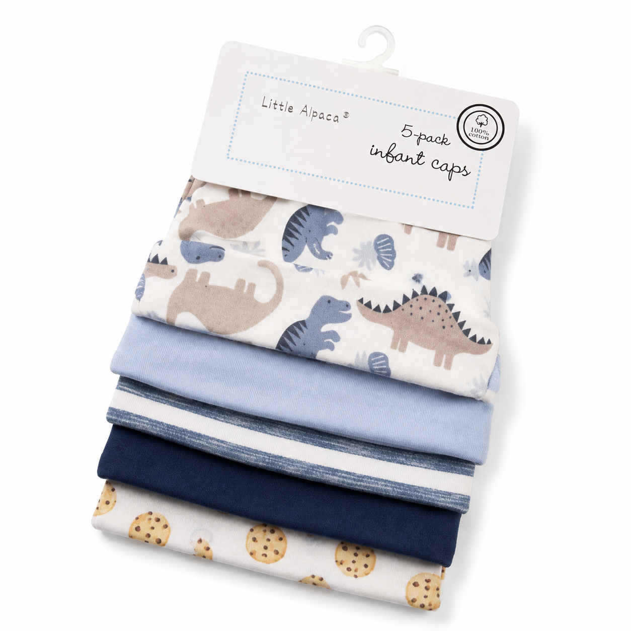 Set de 5 Gorritos para Bebé Little Alpaca Dinosaurio Azul