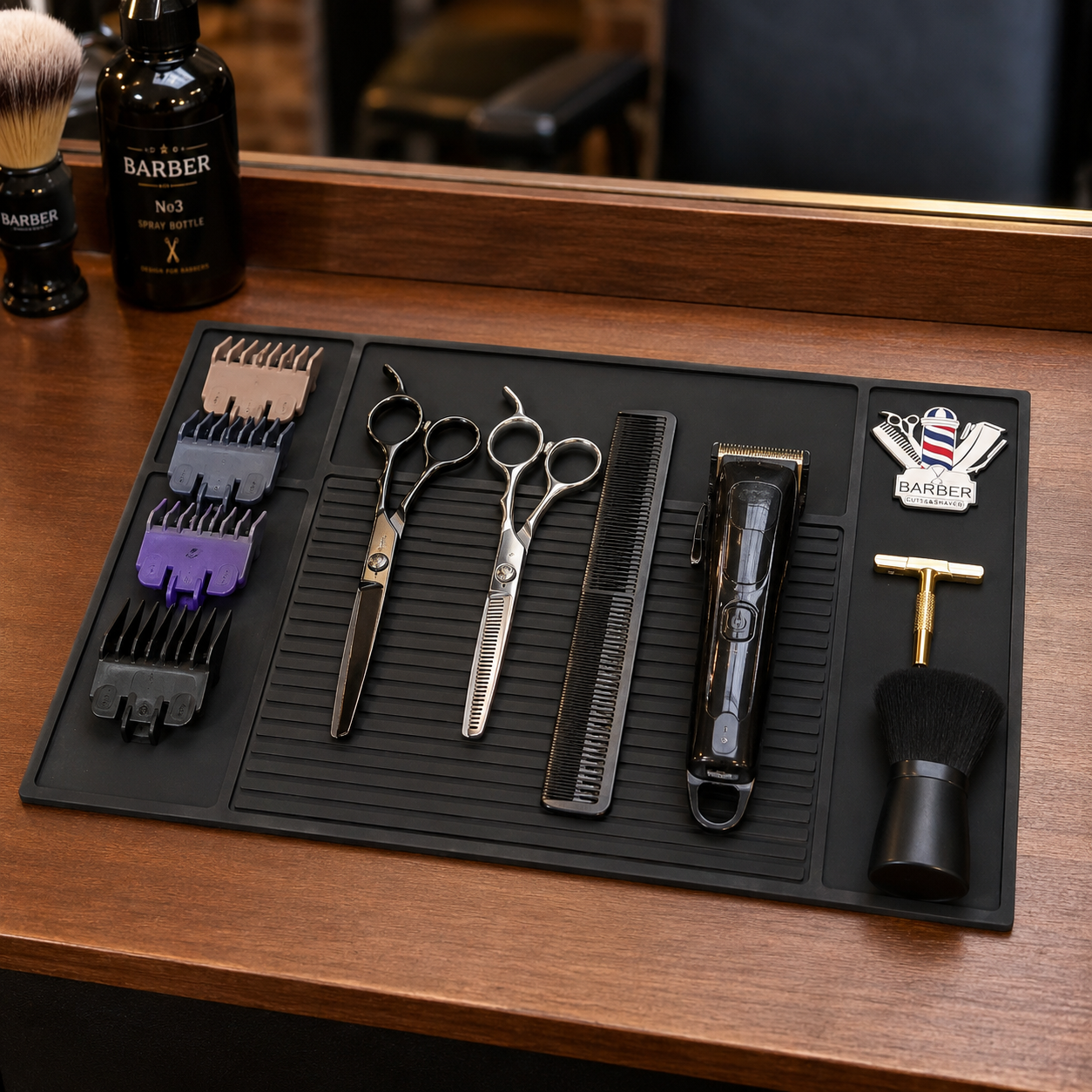 Alfombra Antideslizante para Barbería Cuadrada Negra con Líneas