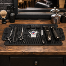 Alfombra Antideslizante para Herramientas de Barbería Diseño Hojilla Negra