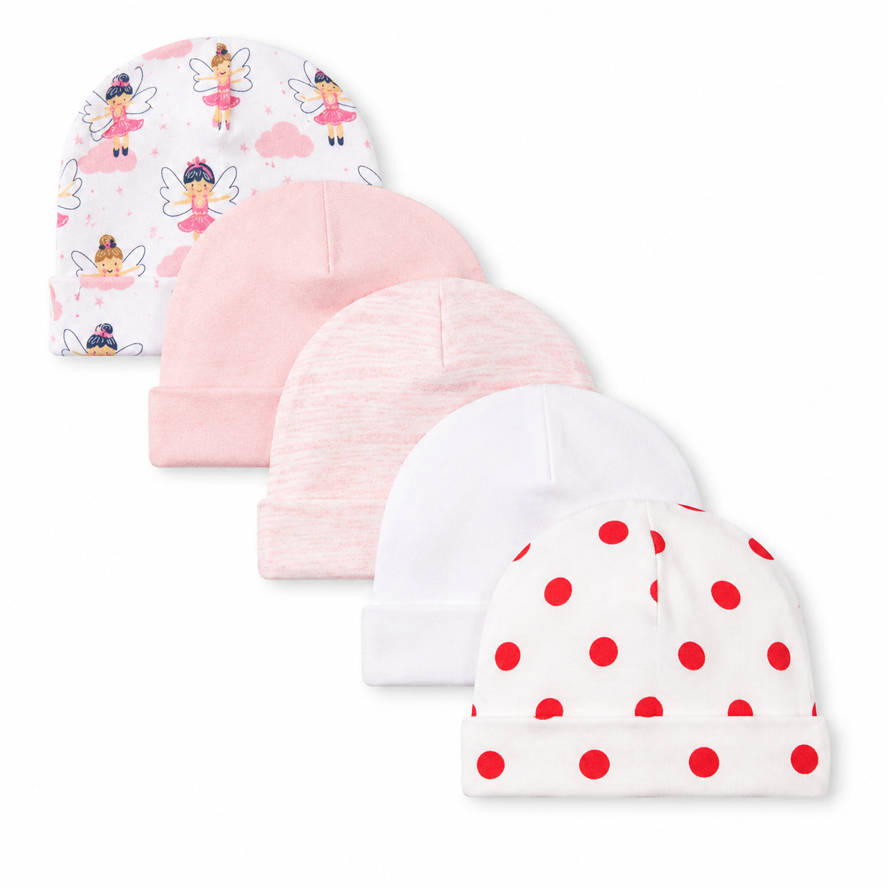 Set de 5 Gorritos para Bebé Little Alpaca Blanco Hada y Lunares