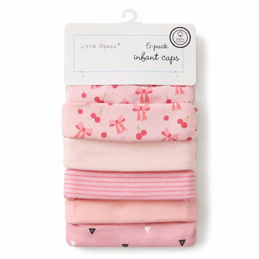 Set de 5 Gorritos para Bebé Little Alpaca Blanco Lazo y Triángulo