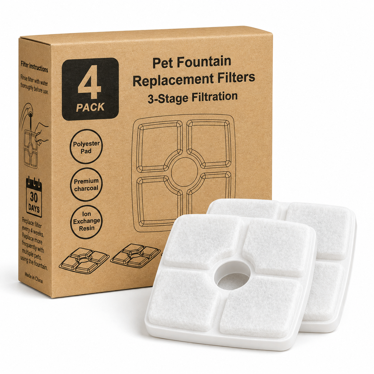 Pack de 4 Filtros Cuadrados de Repuesto para Fuente