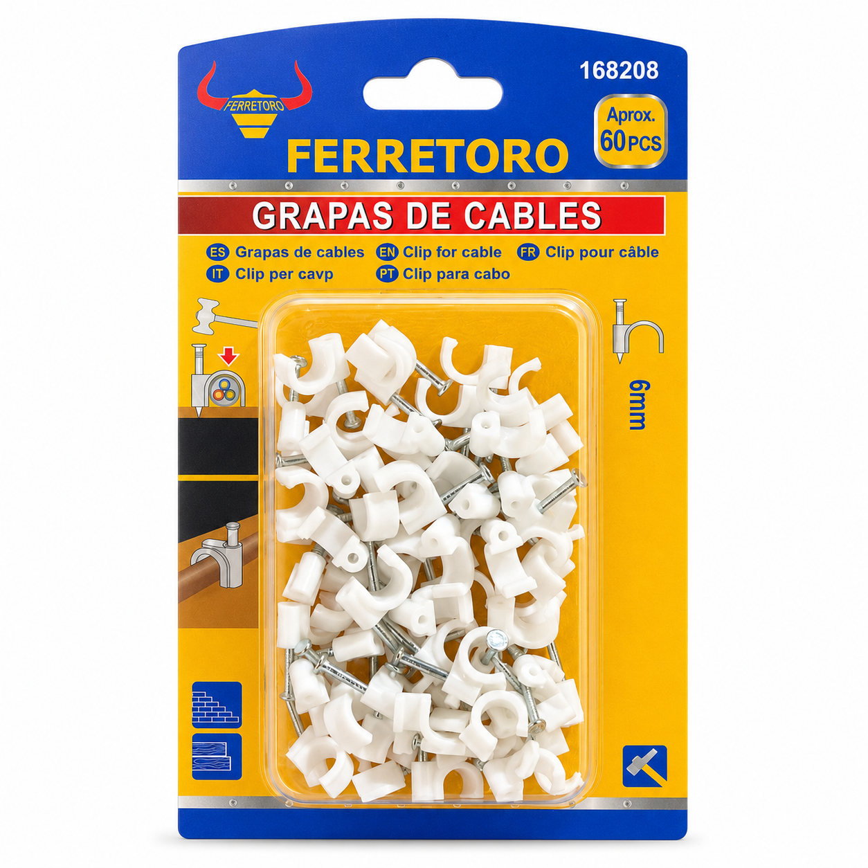 Grapas para Cable Ferretoro 6 mm Aprox. 60 Unidades