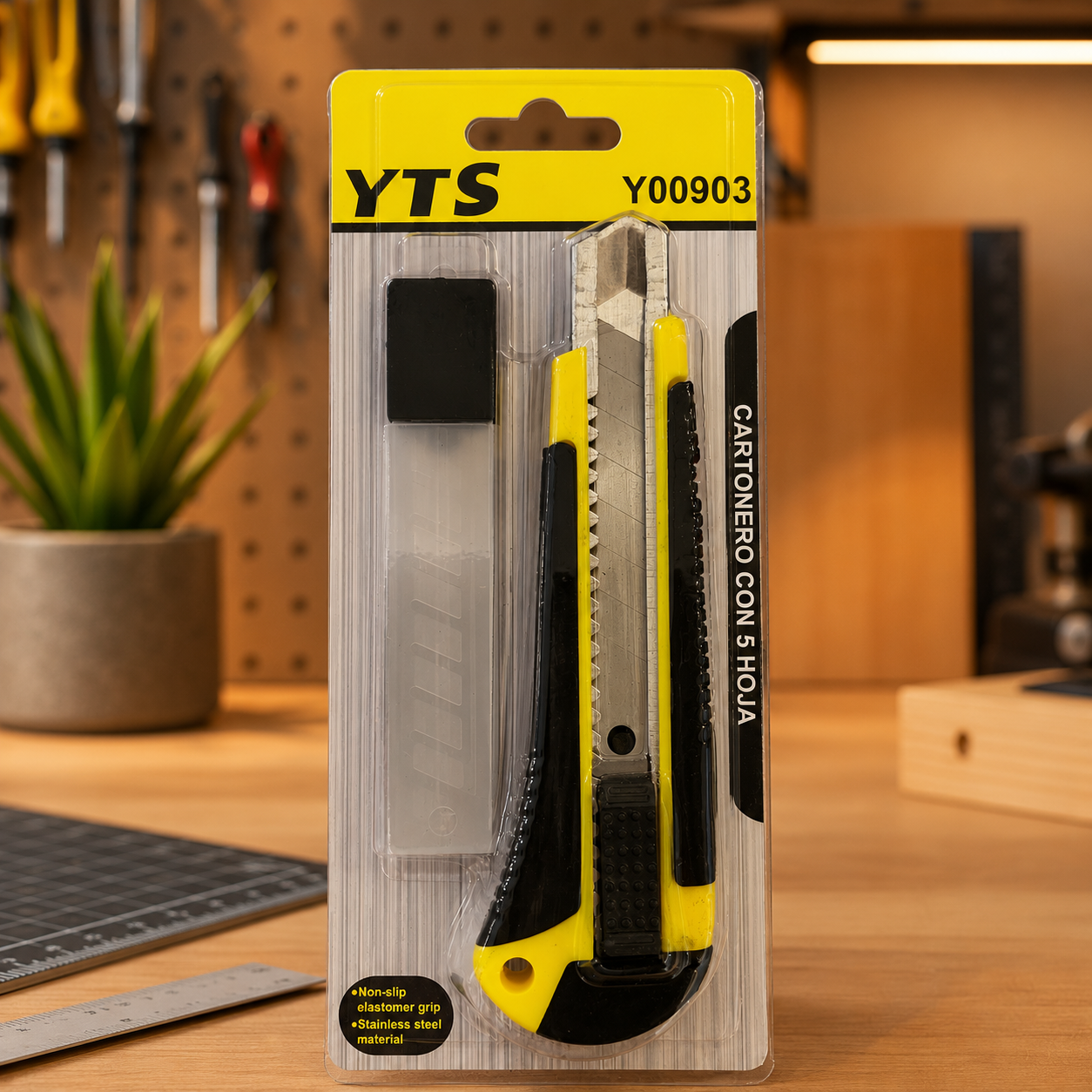 Cuchillo Cartonero Retráctil YTS Y00903 con 5 Hojas