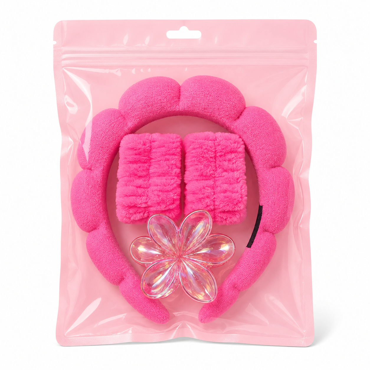 Set de Skincare con Cintillo, Muñequeras y Pinza Floral