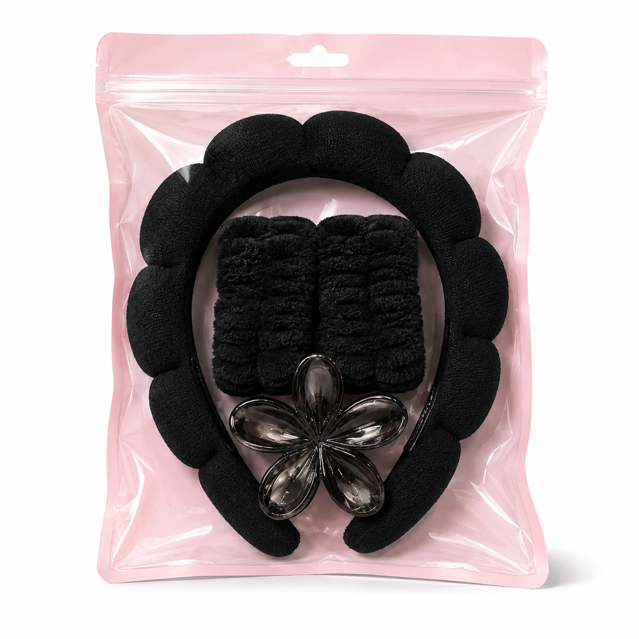 Set de Skincare con Cintillo, Muñequeras y Pinza Floral
