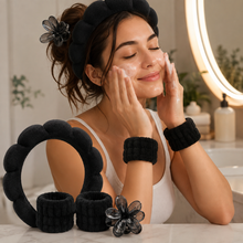 Set de Skincare con Cintillo, Muñequeras y Pinza Floral
