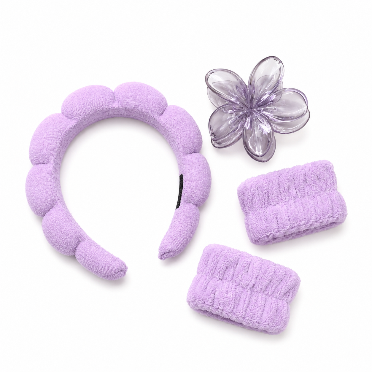 Set de Skincare con Cintillo, Muñequeras y Pinza Floral