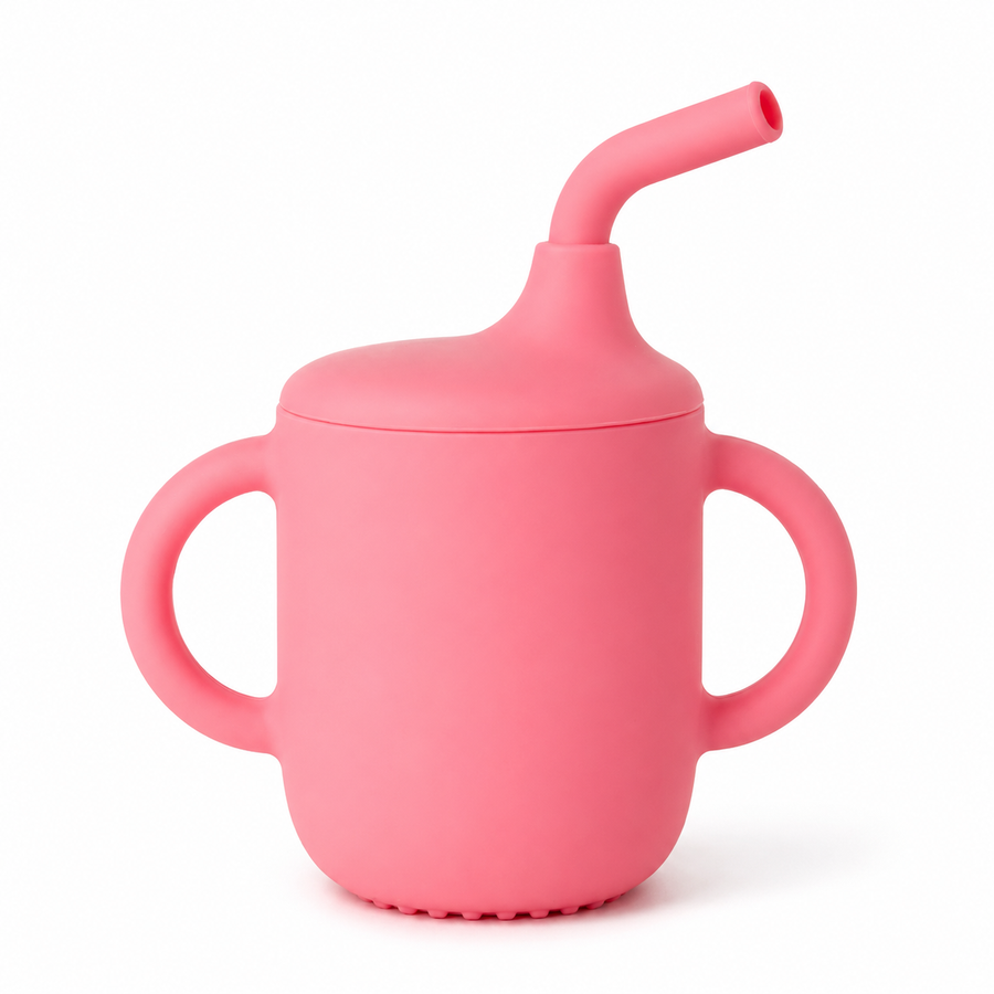 Vaso Silicona Con Rosca Y Bombilla Con Asa Bebé - variante Rosa