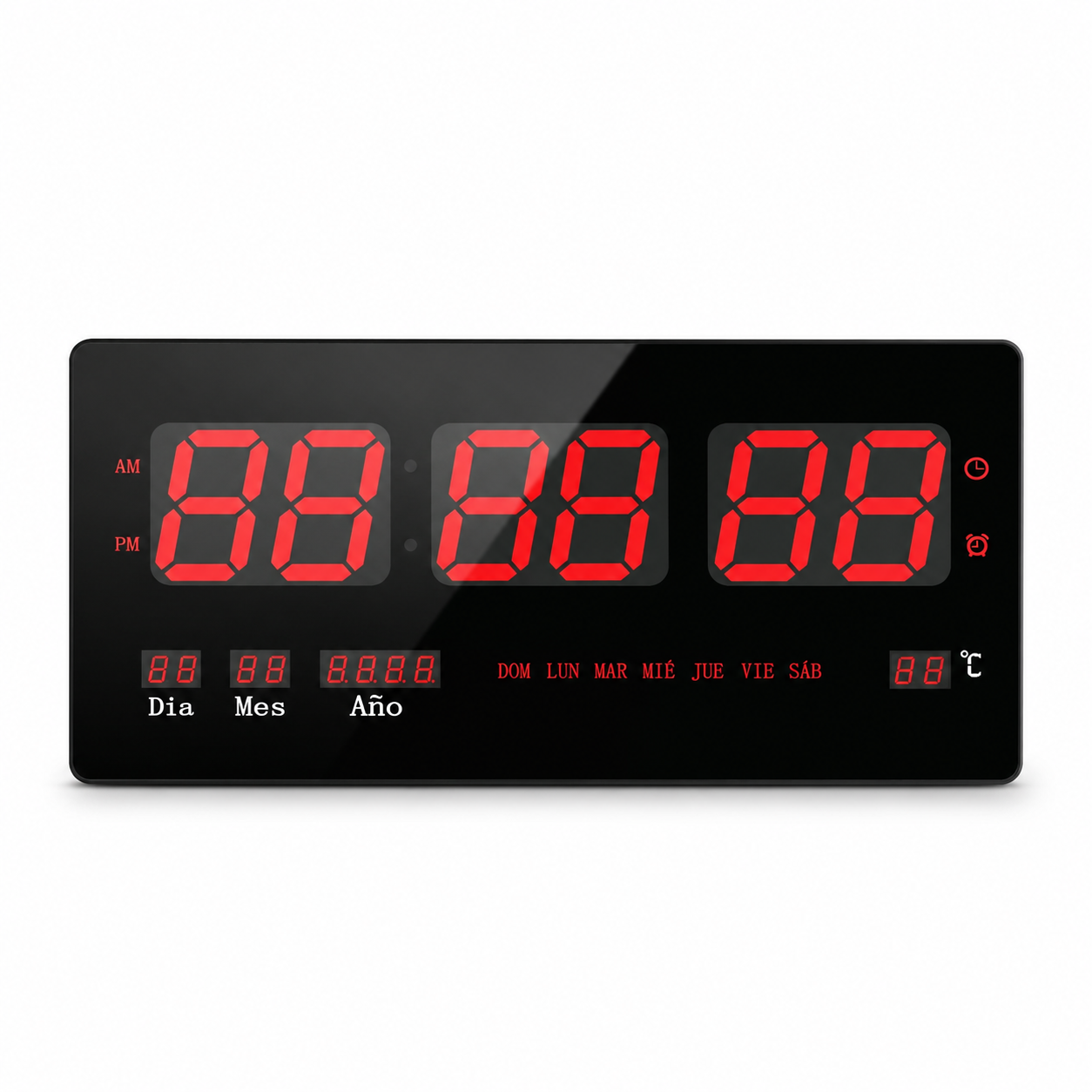 Reloj Digital De Pared Con Pantalla Led Modelo 3615 Estructura Negro - variante Numeros rojo