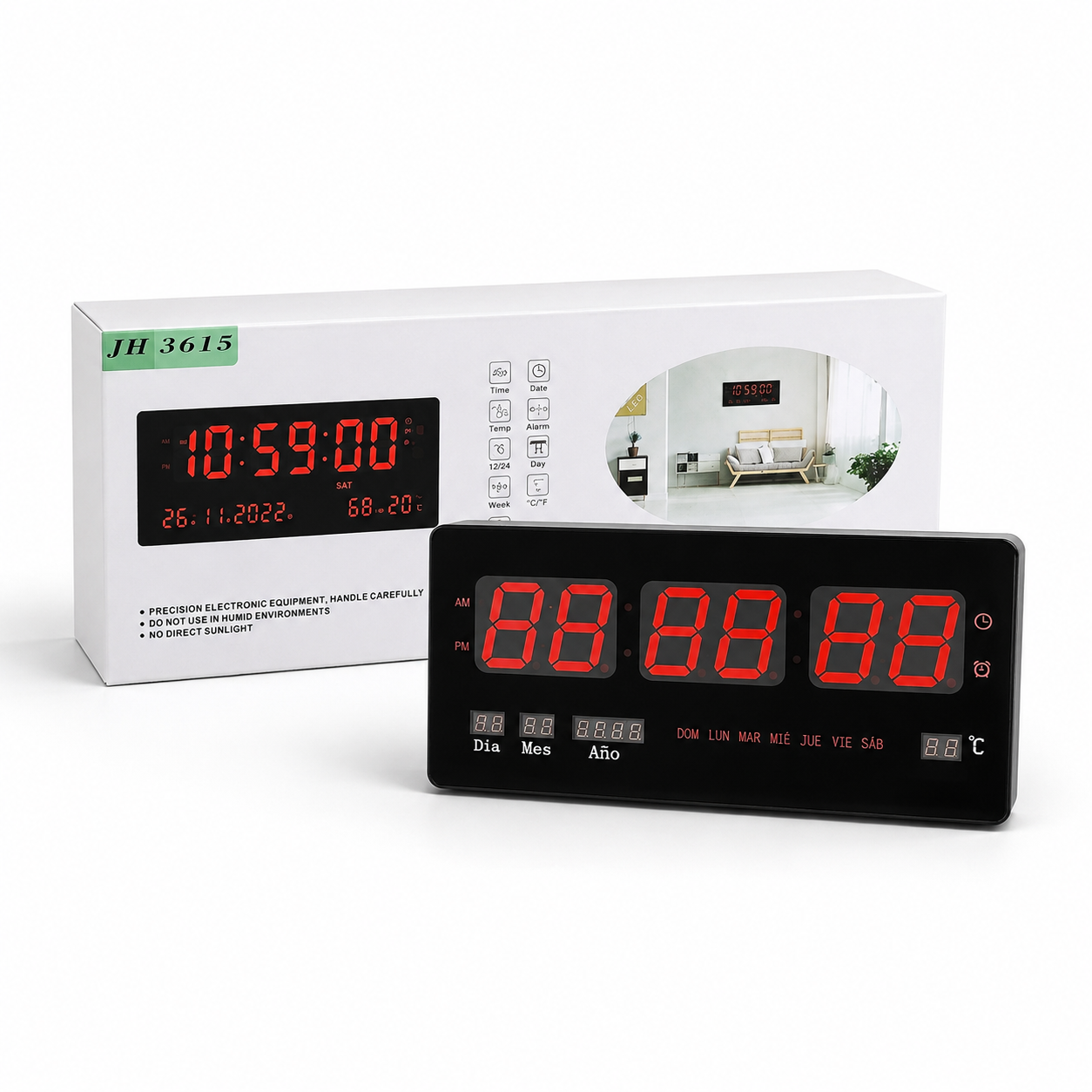 Reloj Digital De Pared Con Pantalla Led Modelo 3615 Estructura Negro - vista 3 del producto