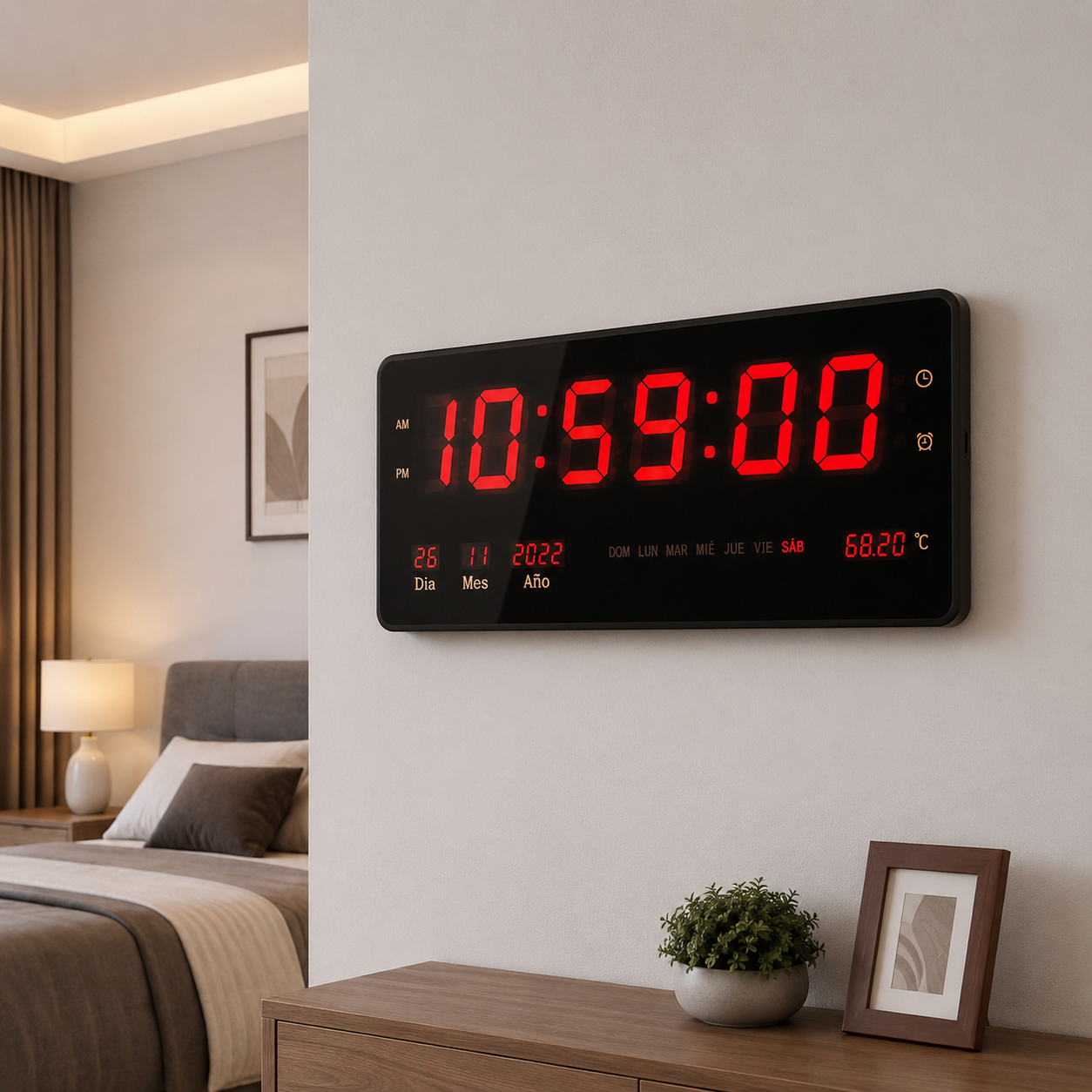 Reloj Digital De Pared Con Pantalla Led Modelo 3615 Estructura Negro - vista 4 del producto