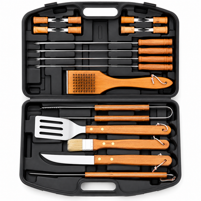 Set Parrilleros Asado Maleta 18 Piezas Acero Mango de Madera