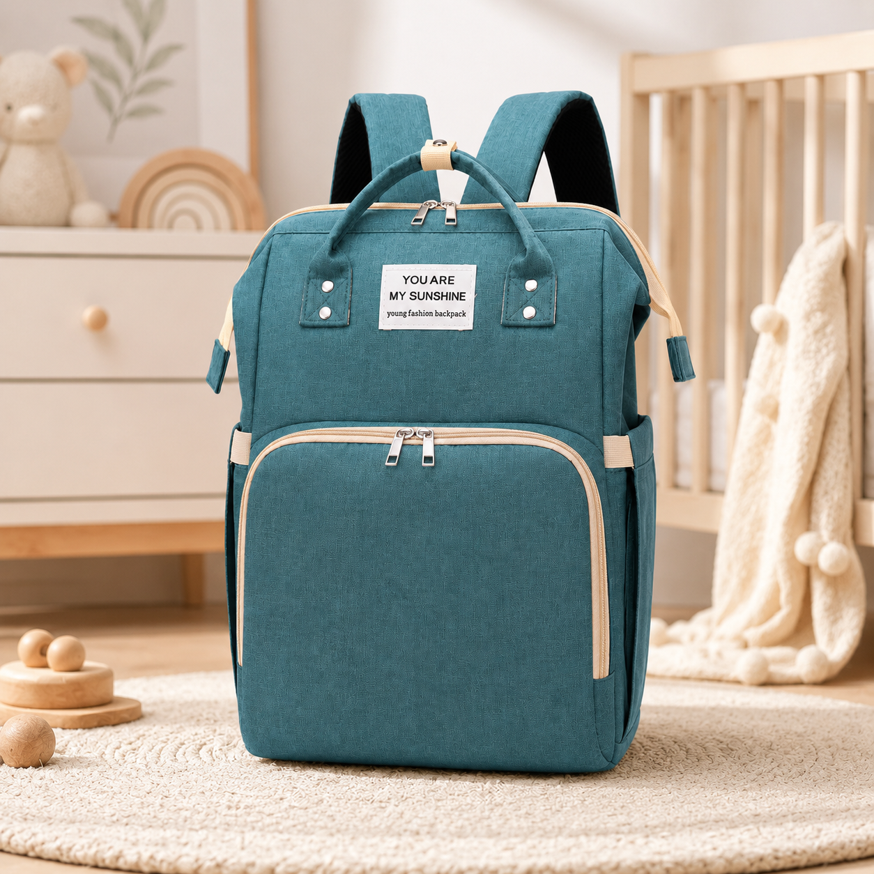 Bolso Pañalera Mochila con Cambiador Verde