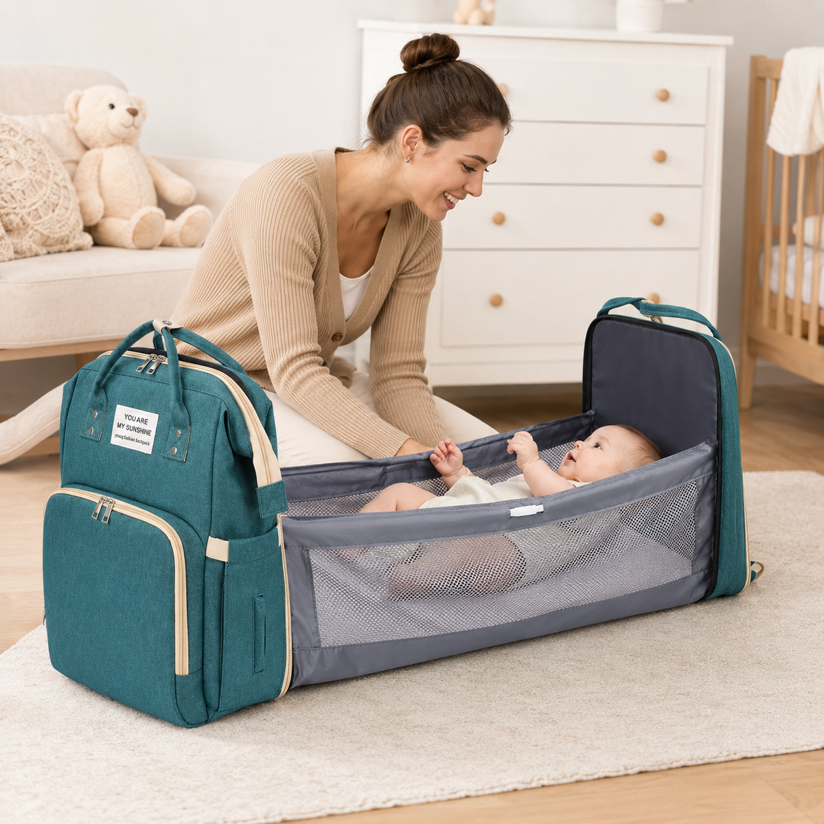 Bolso Pañalera Mochila con Cambiador Verde