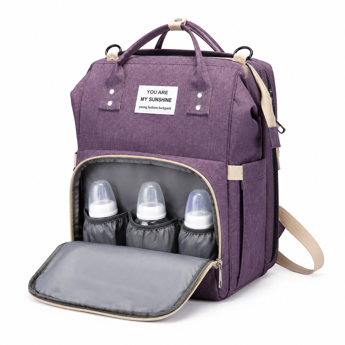Bolso Pañalera Mochila con Cambiador Violeta