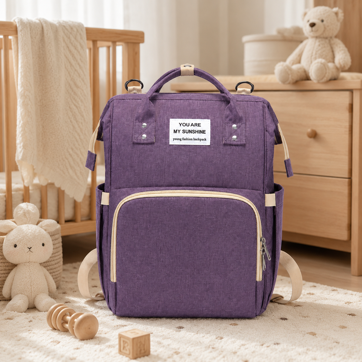Bolso Pañalera Mochila con Cambiador Violeta