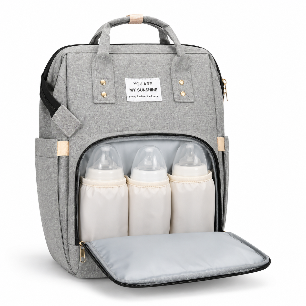 Bolso Pañalera Mochila con Cambiador Gris