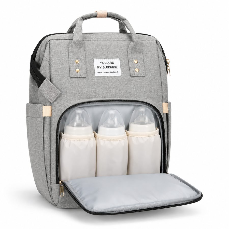 Bolso Pañalera Mochila con Cambiador Gris