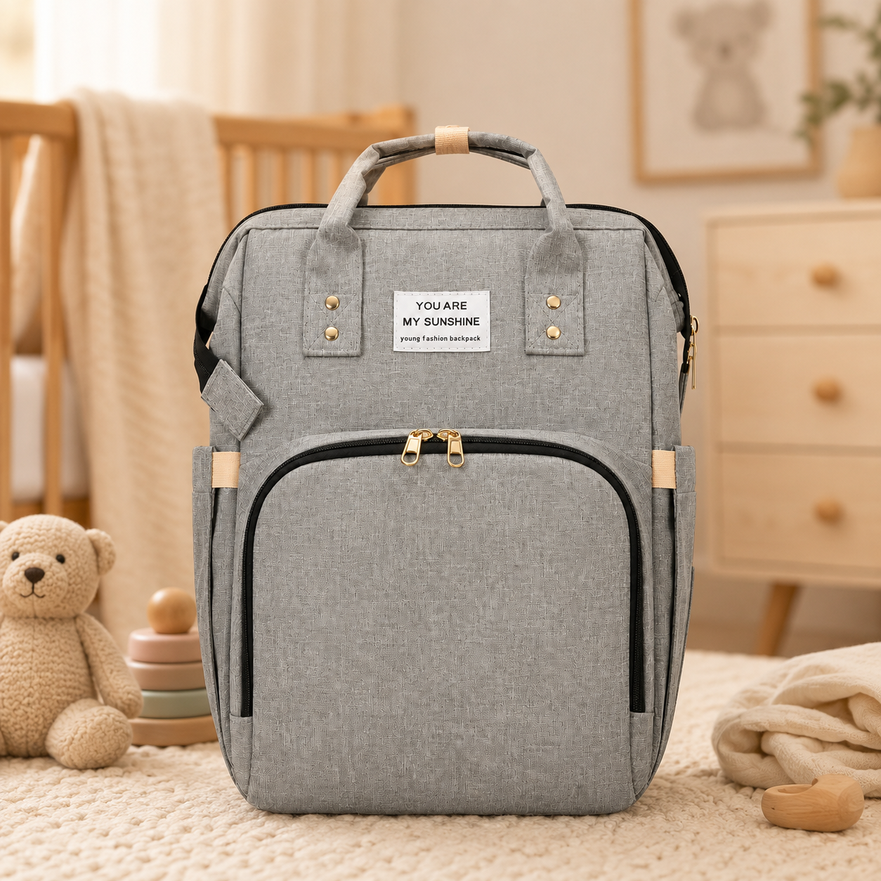 Bolso Pañalera Mochila con Cambiador Gris