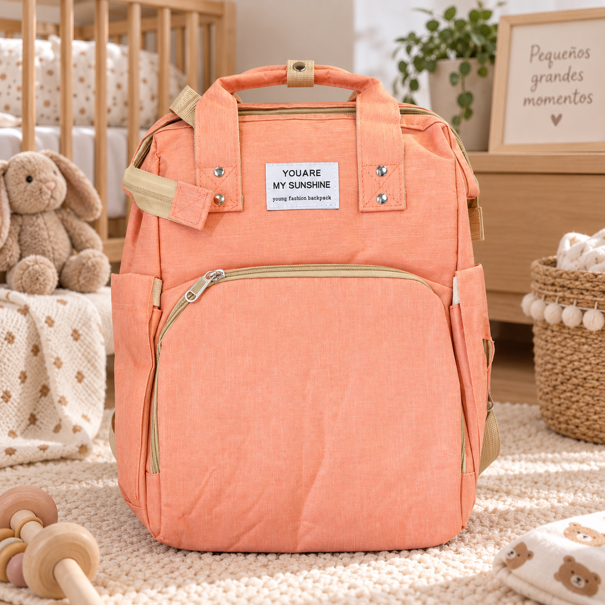 Bolso Pañalera Mochila con Cambiador Rosa