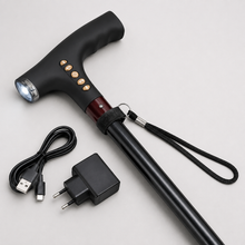 Bastón Ajustable Luz Led Linterna Alarma Radio Fm Mp3 Color Negro - detalle del producto