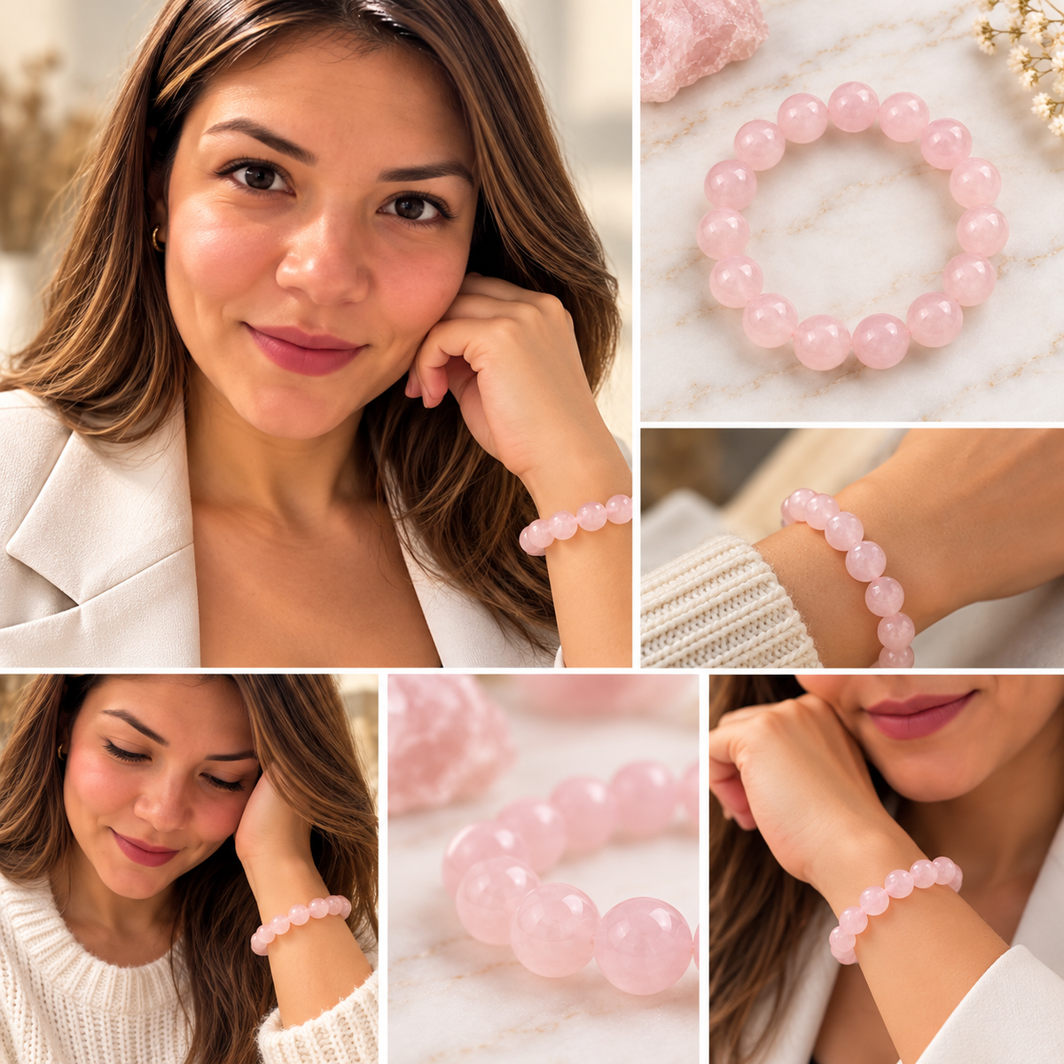 Pulsera De Cuarzo Rosa Natural 16 Cm
