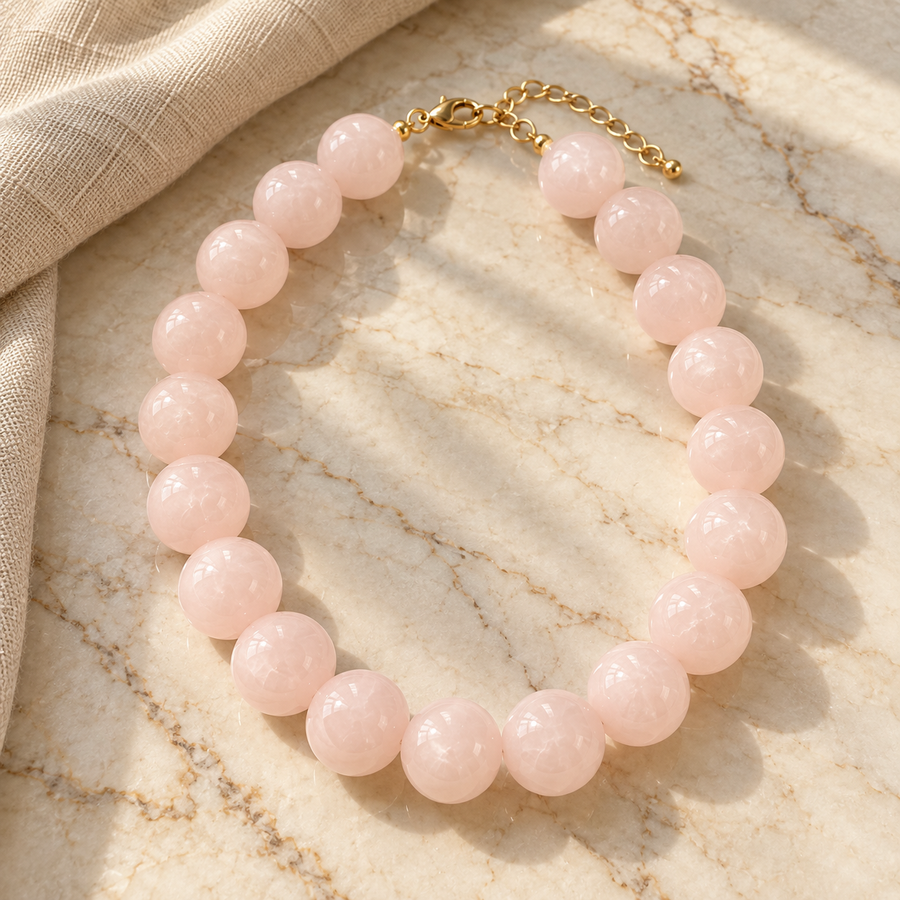 Collar Chicle Rosa Marmoleado Ajustable Cuentas Grandes