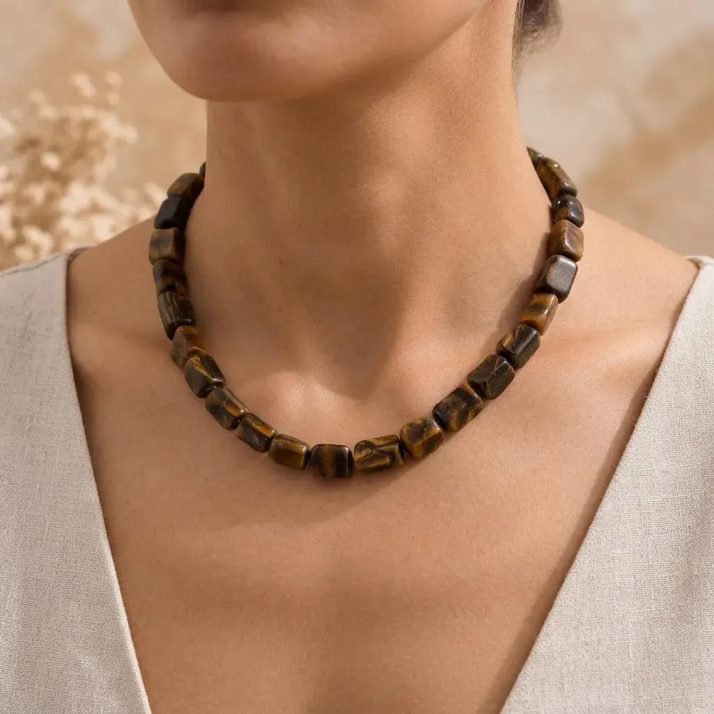Collar Con Piedras Naturales Ojo De Tigre Y Hematita