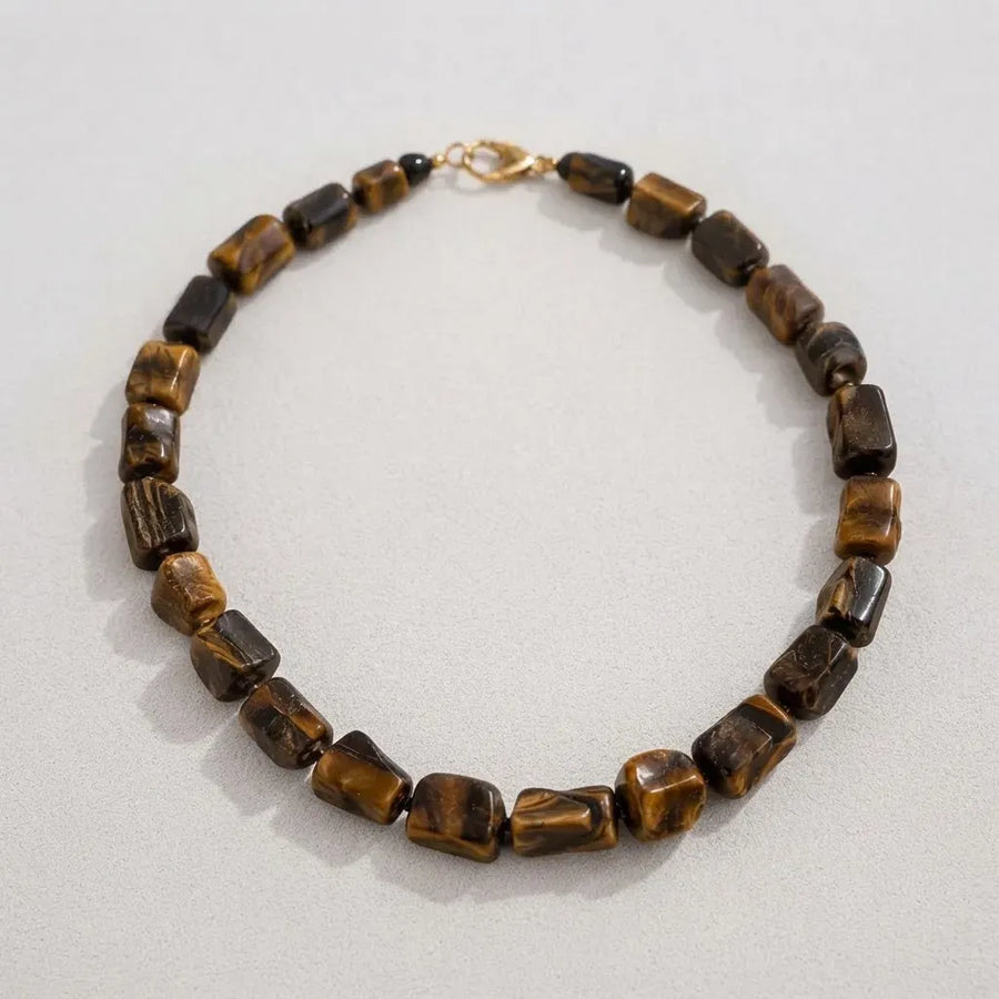 Collar Con Piedras Naturales Ojo De Tigre Y Hematita