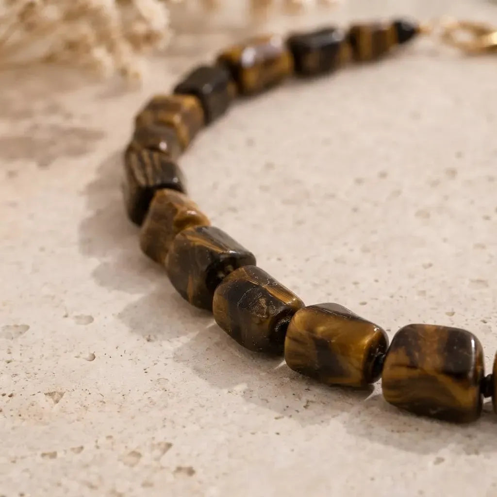 Collar Con Piedras Naturales Ojo De Tigre Y Hematita