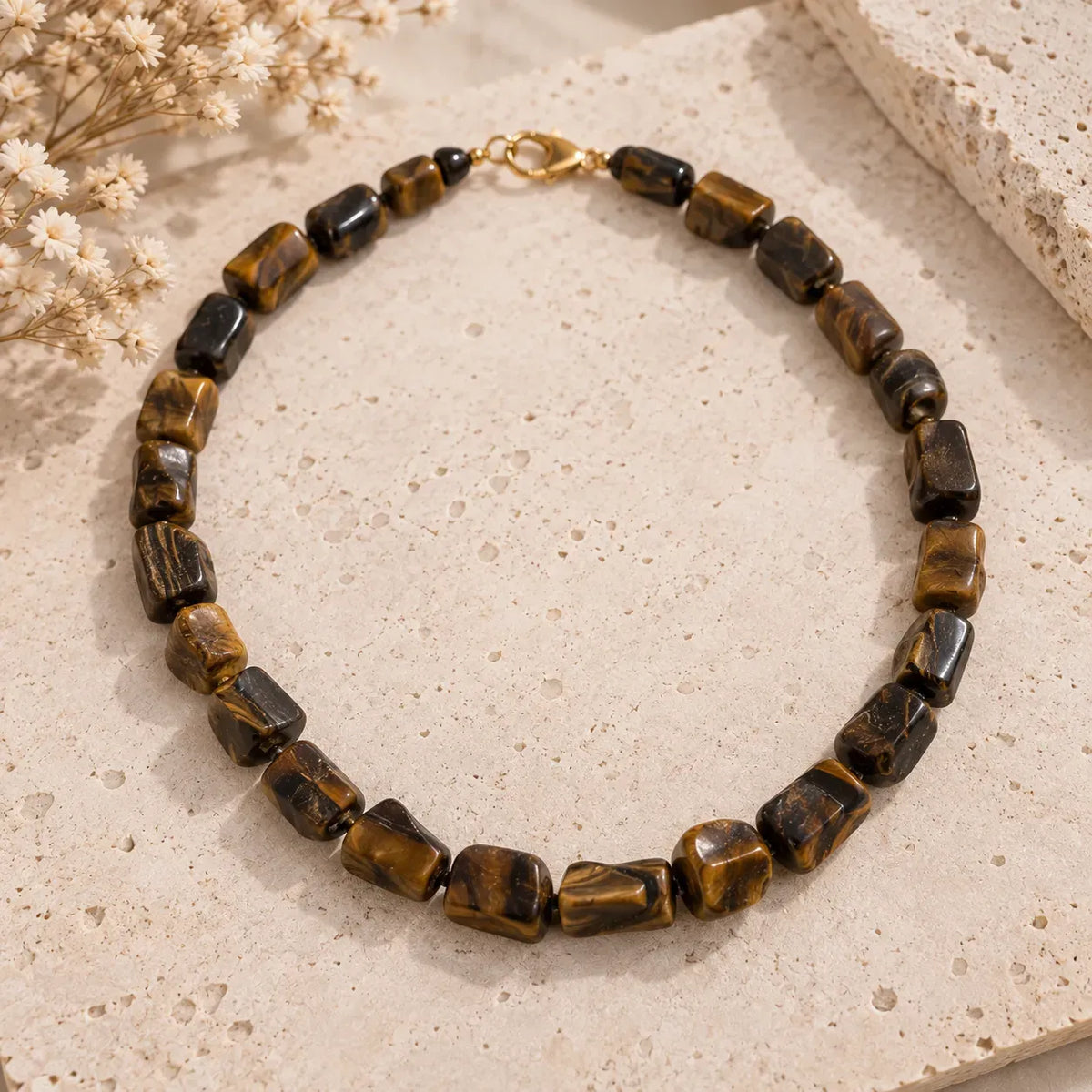 Collar Con Piedras Naturales Ojo De Tigre Y Hematita