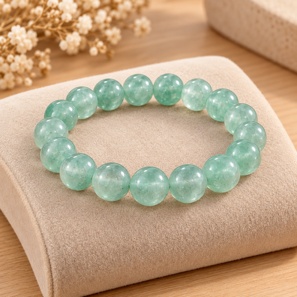 Pulsera De Piedra Natural Aventurina Verde Y Cuarzo Fortuna