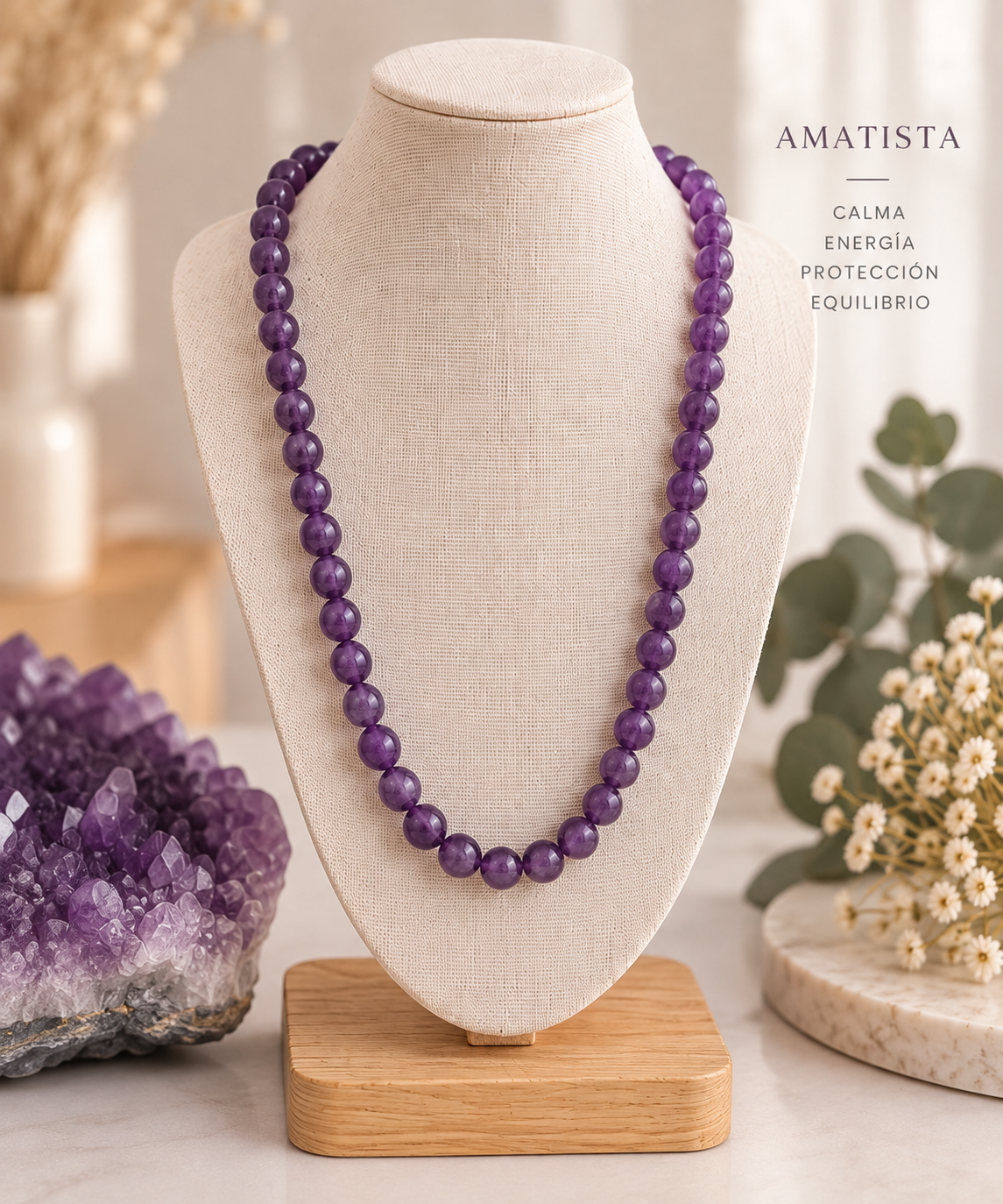 Collar De Piedra Energética Amatista 56 Cm