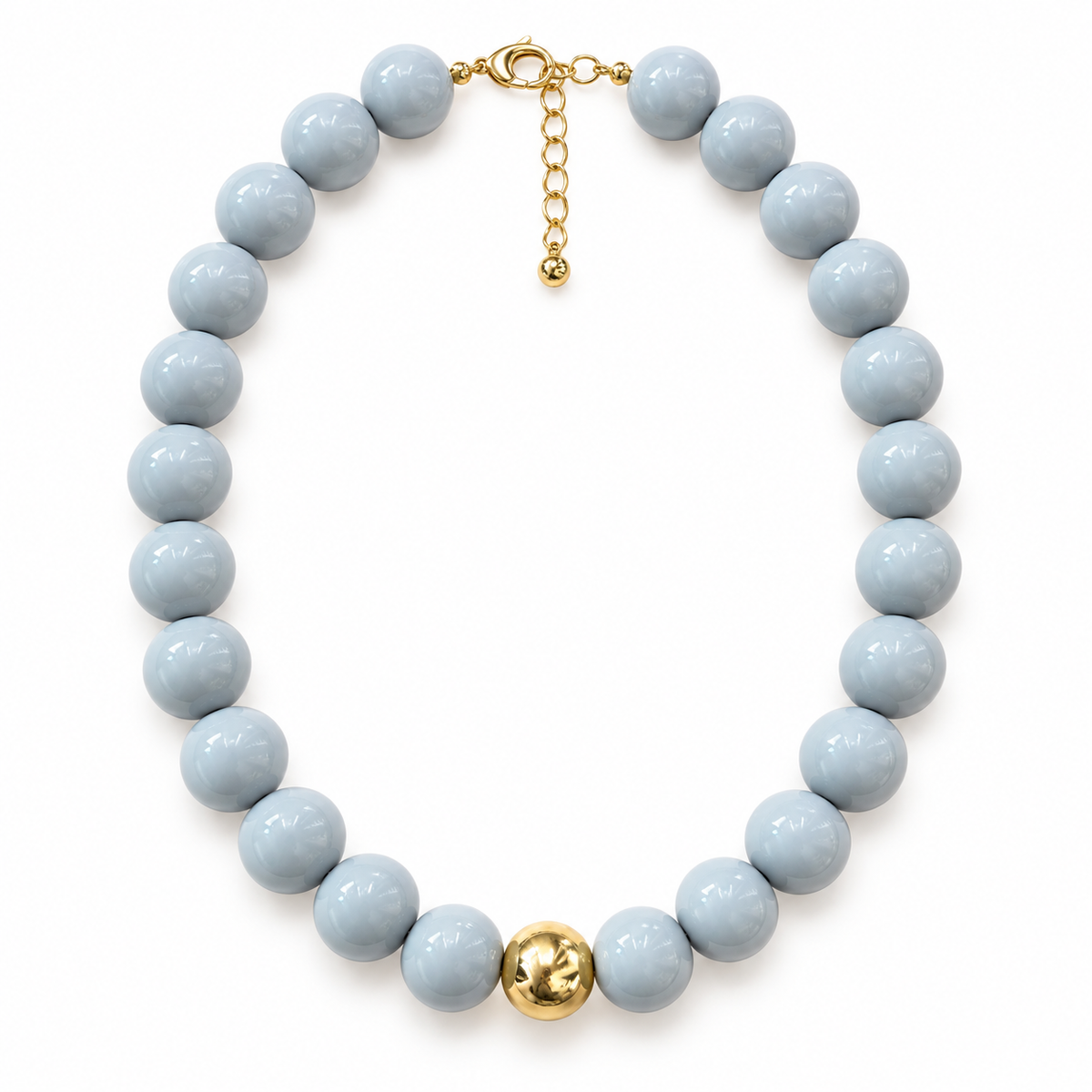 Collar Chicle Gris Claro con Cuenta Dorada Ajustable