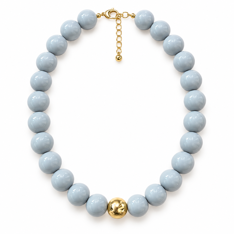 Collar Chicle Gris Claro con Cuenta Dorada Ajustable