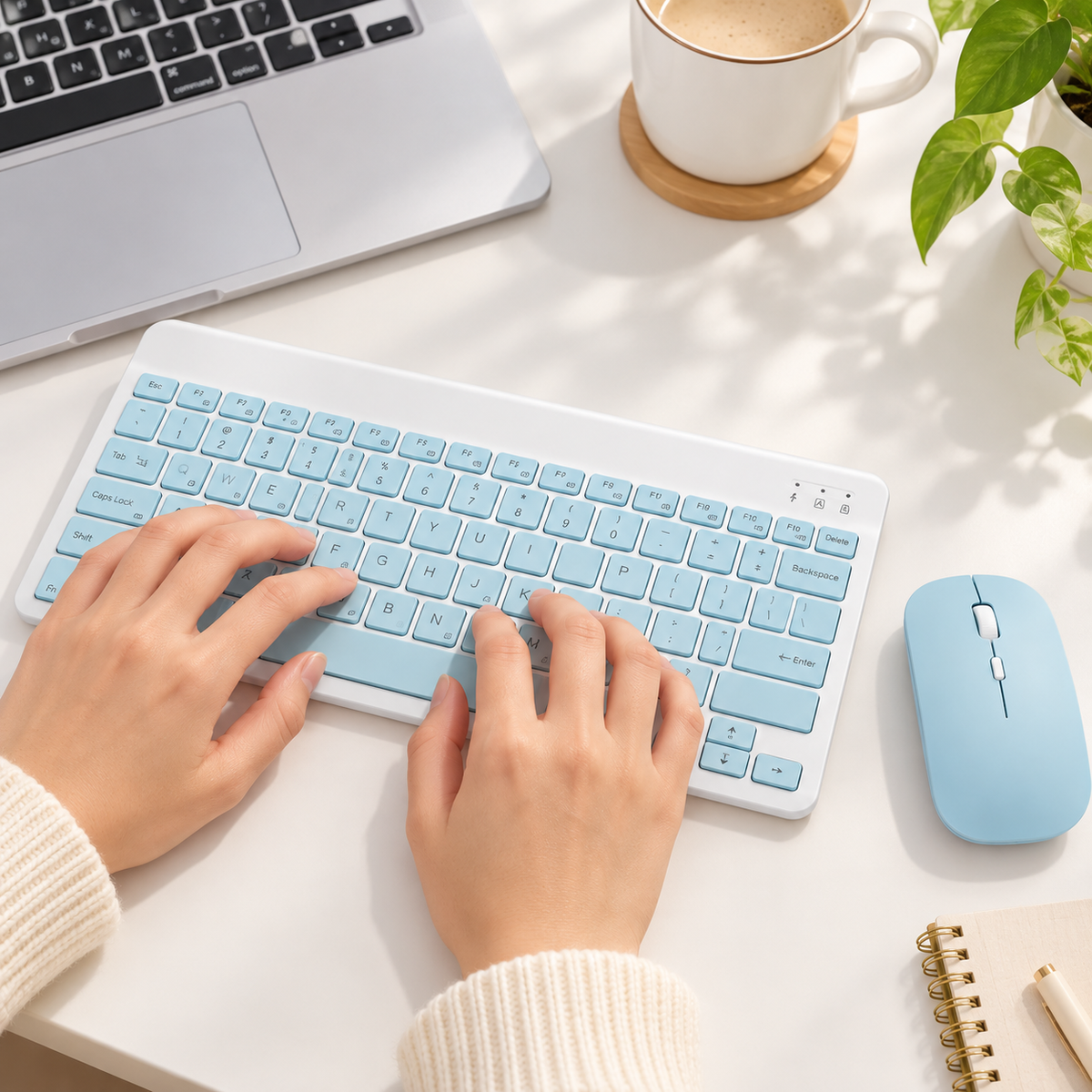 Kit Teclado y Mouse Bluetooth Yelandar AN-030 Celeste