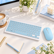 Kit Teclado y Mouse Bluetooth Yelandar AN-030 Celeste