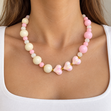 Collar Chicle Candy Love Rosa Pastel Y Corazones Nacarados