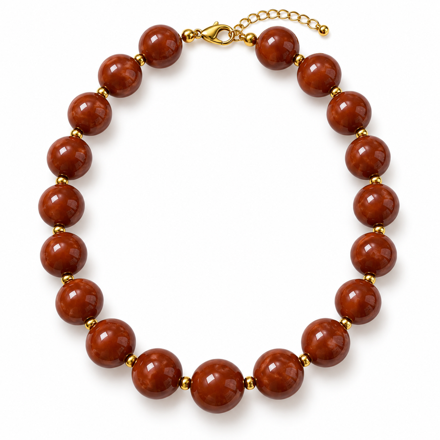Collar Chicle Cafe con Detalles Dorados Ajustable