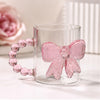 Taza De Vidrio Transparente Con Lazo 3D Coquette 380 Ml