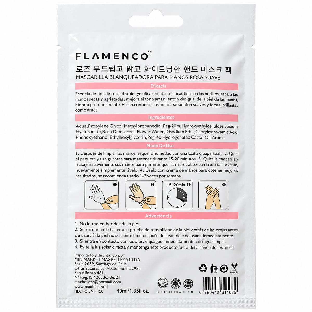 Mascarilla Cosmética para Manos Flamenco Rosa Suave