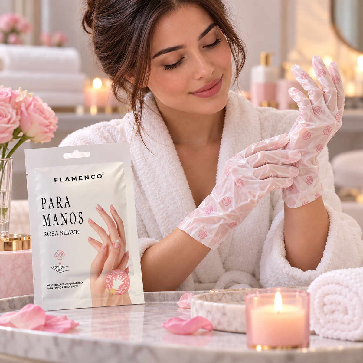 Mascarilla Cosmética para Manos Flamenco Rosa Suave