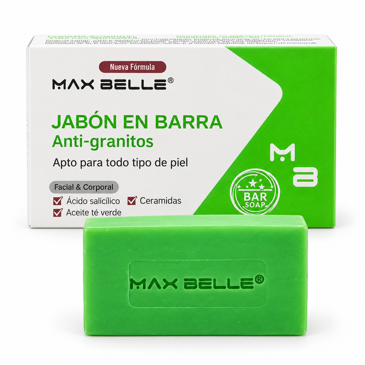 Jabón en Barra Max Belle  Anti-Granitos  para Rostro y Cuerpo