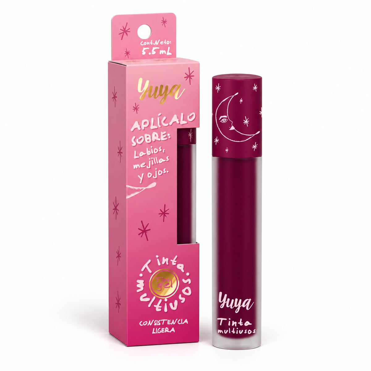 Tinta Multiuso Yuya Lila Luna para Labios, Mejillas y Ojos
