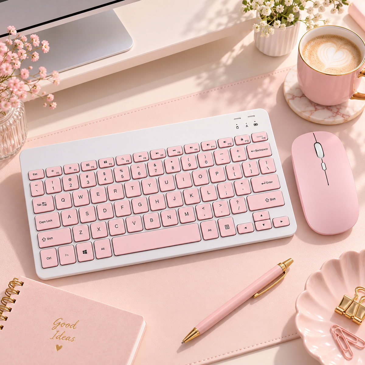 Kit Teclado y Mouse Yelandar AN-030 Rosa para Laptop y Tablet